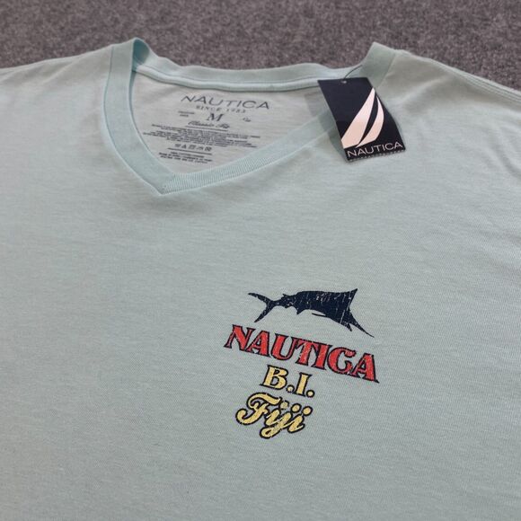 Nautica Reel Deal Tavern V-Neck Shirt Adult Medium Blue Beachcomber Island Fiji - Picture 10 of 16